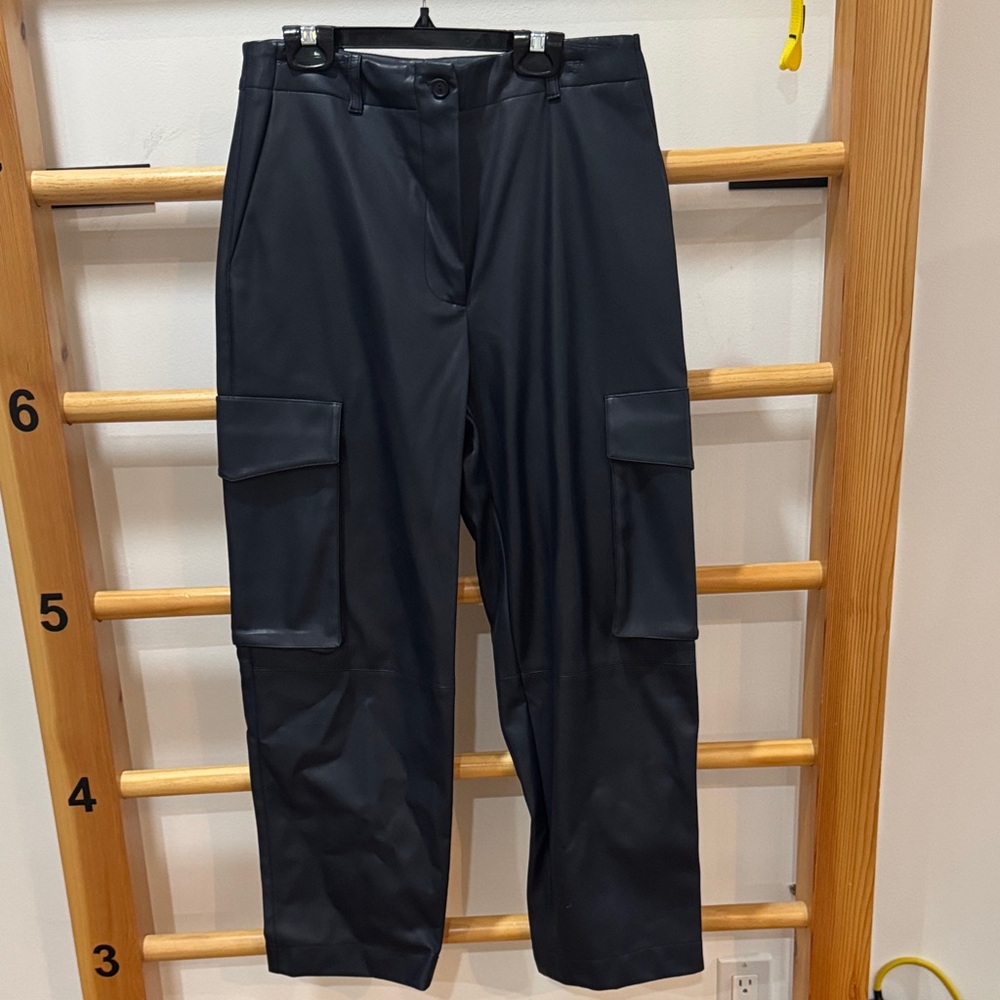 Navy Leather Cargo Pants